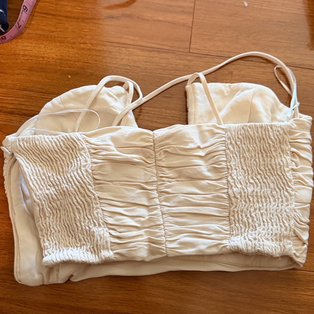 Zara Cream Ruched Bustier Halter Top, Medium - Picture 4 of 8